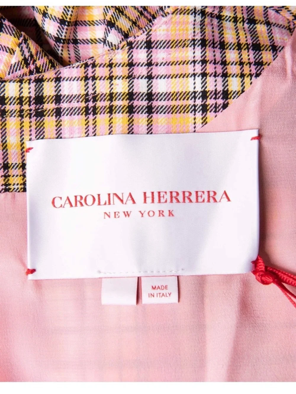 Carolina Herrera Pink Plaid A-Line Dress Silk Lined US 10 UK 14 IT 46 - Picture 6 of 6